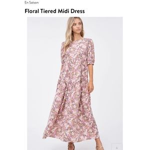 $115 En Saison Floral Tiered Midi Spring Dress Pink
